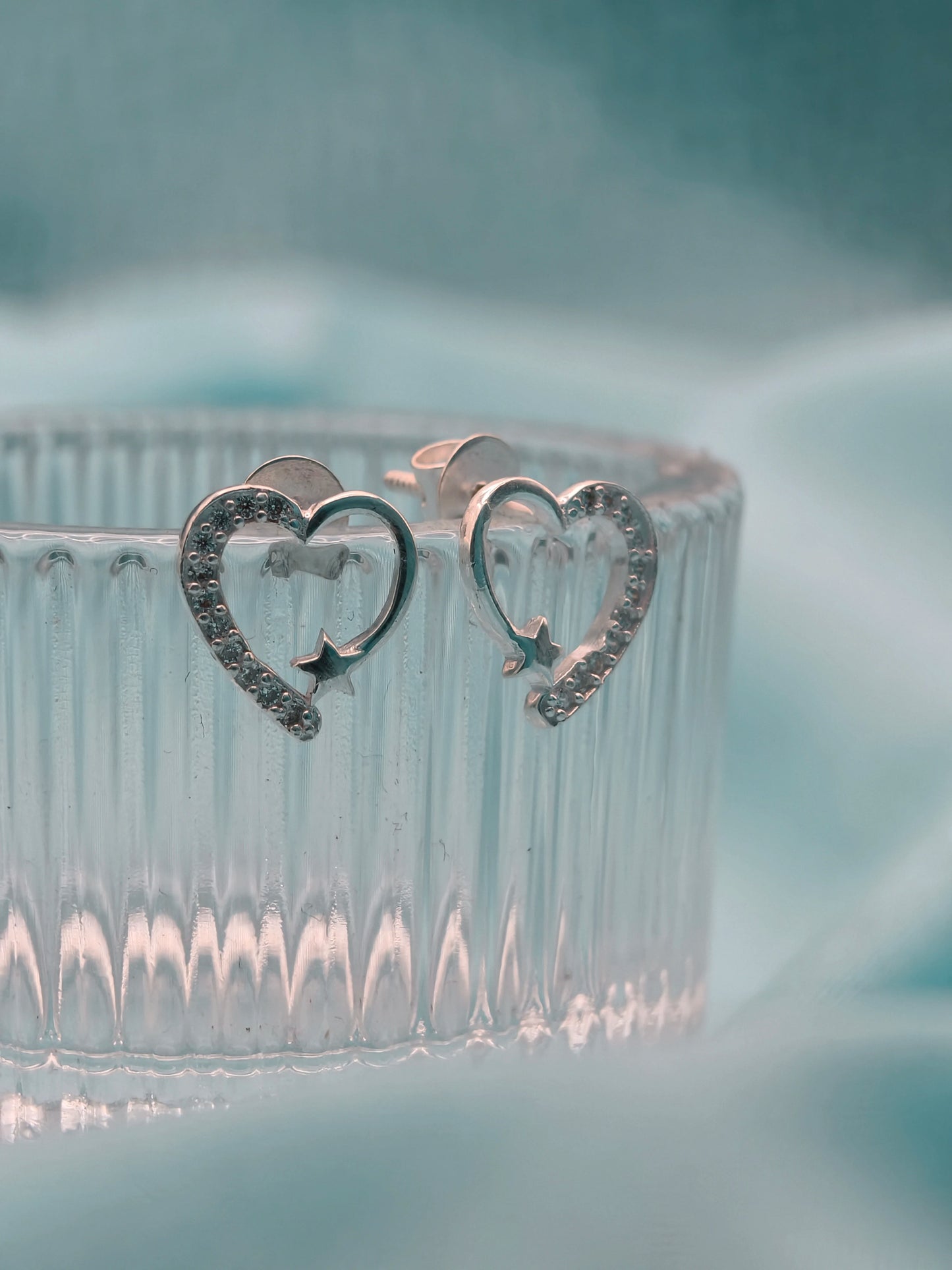Starlit Heart Silver Stud Earrings